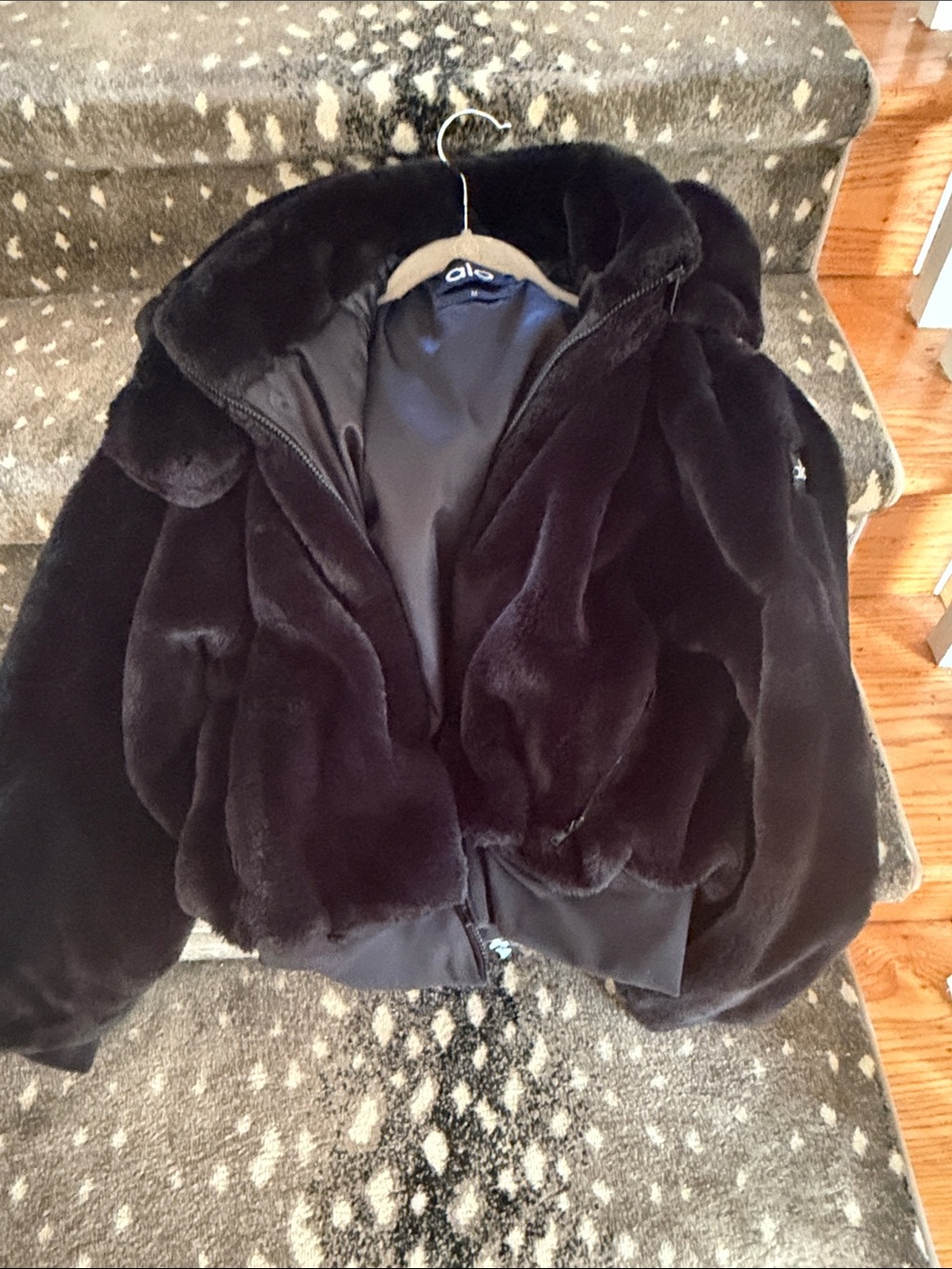 ALO Yoga Black Faux-Fur Bomber Jacket